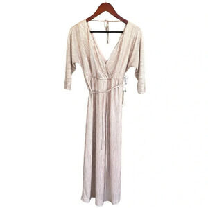 June & Hudson Women’s Midi Cocktail Dress Metallic Beige Cream Silver Size S